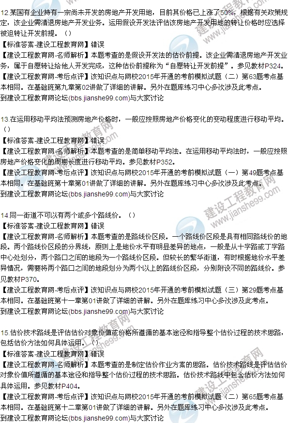 2015房地產(chǎn)估價(jià)師《理論與方法》試題及答案(判斷8-15題)