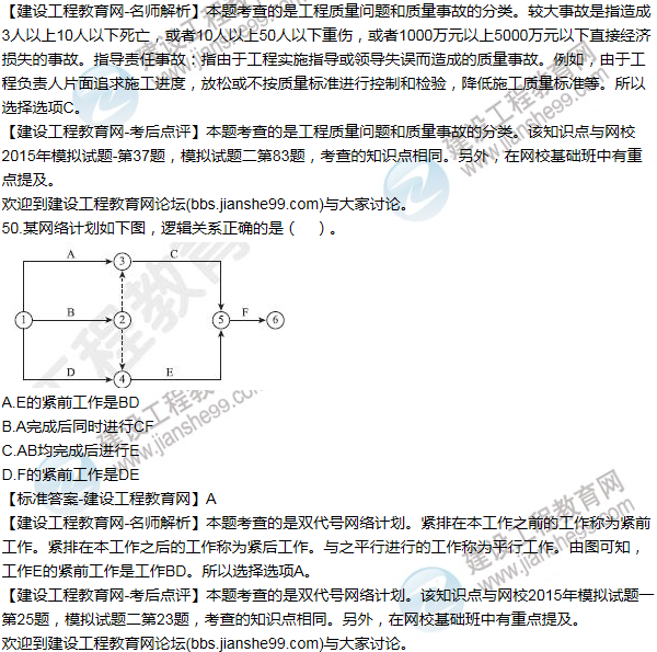 2015年一級建造師項(xiàng)目管理試題及答案(41-50題)