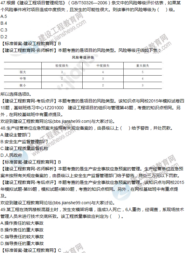 2015年一級建造師項(xiàng)目管理試題及答案(41-50題)