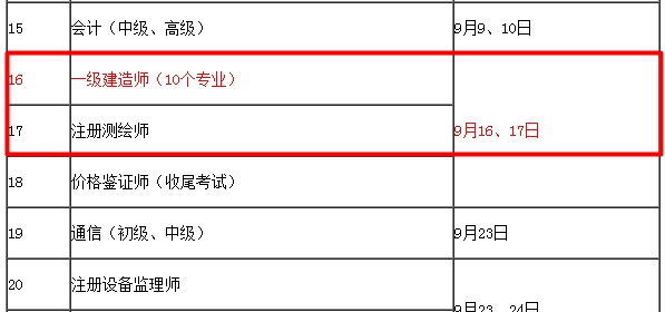 【考試時間公布】2017年一級建造師考試時間為9月16、17日